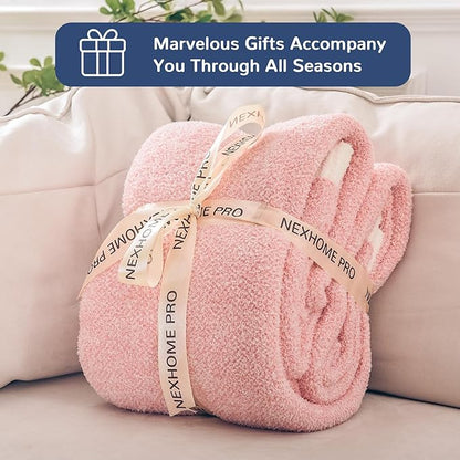 NEXHOME PRO Soft Blankets Pink Twin Size, Cozy Throw Blanket for Couch, Warm Reversible Knit Blanket for Women, Fuzzy Lightweight Throws for Sofa, Bed, Picnic, Heather Hot Pink, 60 x 80 inches