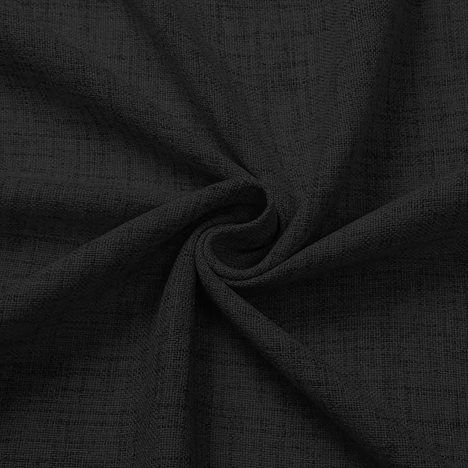 Tollpiz Linen Curtains Living Room Rod Pocket Semi Sheer Curtain Burlap Light Filtering Thick Linen Drapes for Bedroom, 38 x 63 inches Long, Black, Set of 2 Panels