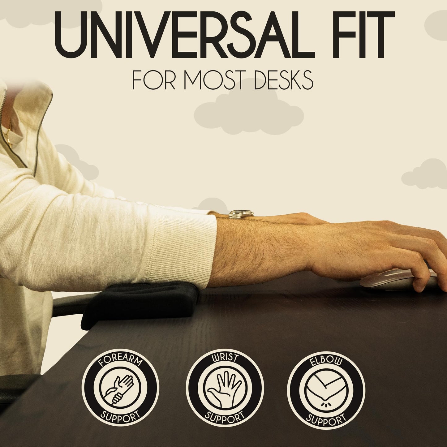 Extra Long Desk Arm Rest 28 Inch | Full Arm Memory Foam Support for Keyboard Wrist Rest & Forearm | No Slip Desk Edge Pad for Typing Work & Gaming | ArmCloud