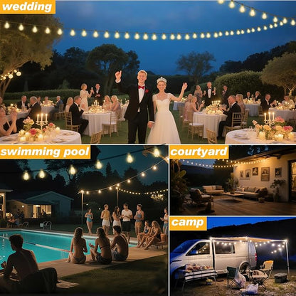 25 FT Outdoor String Lights with 13 Shatterproof Waterproof LED Edison Bulbs Connectable Hanging Patio Lights for Balcony Porch Bistro Garden Decor