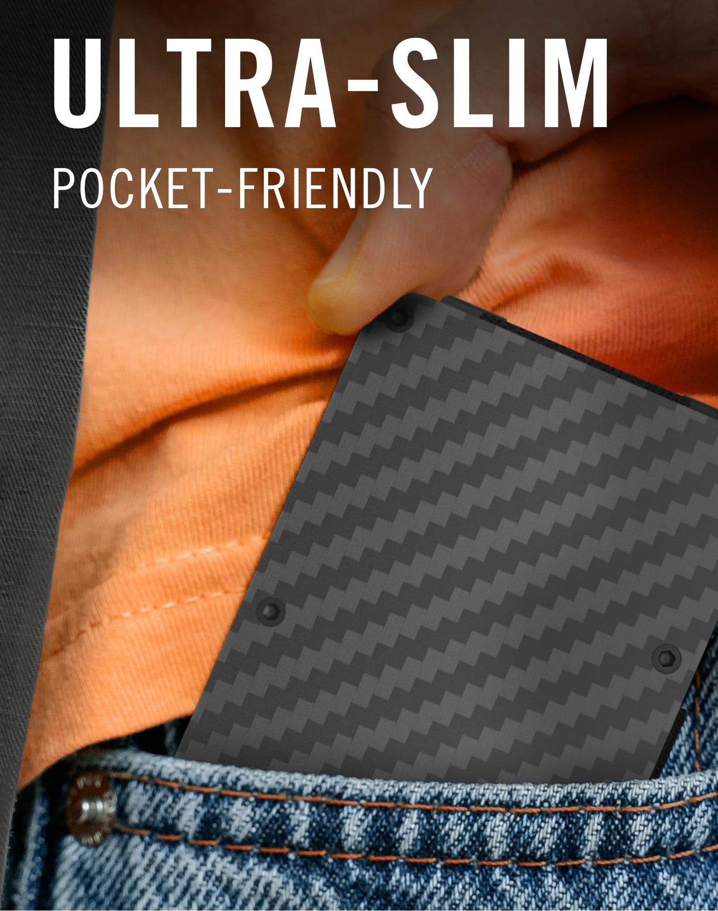 Minimalist Wallet for Men, RFID Blocking with Money Clip, Card Holder, Front Pocket Design, Slim Wallet, Carbon Fiber