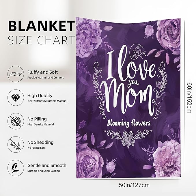 Throw Blanket, Vintage Purple Roses Throw Blankets for Adult Kids Boys Girls, for Mom Bed Couch Sofa 50x60 Inches