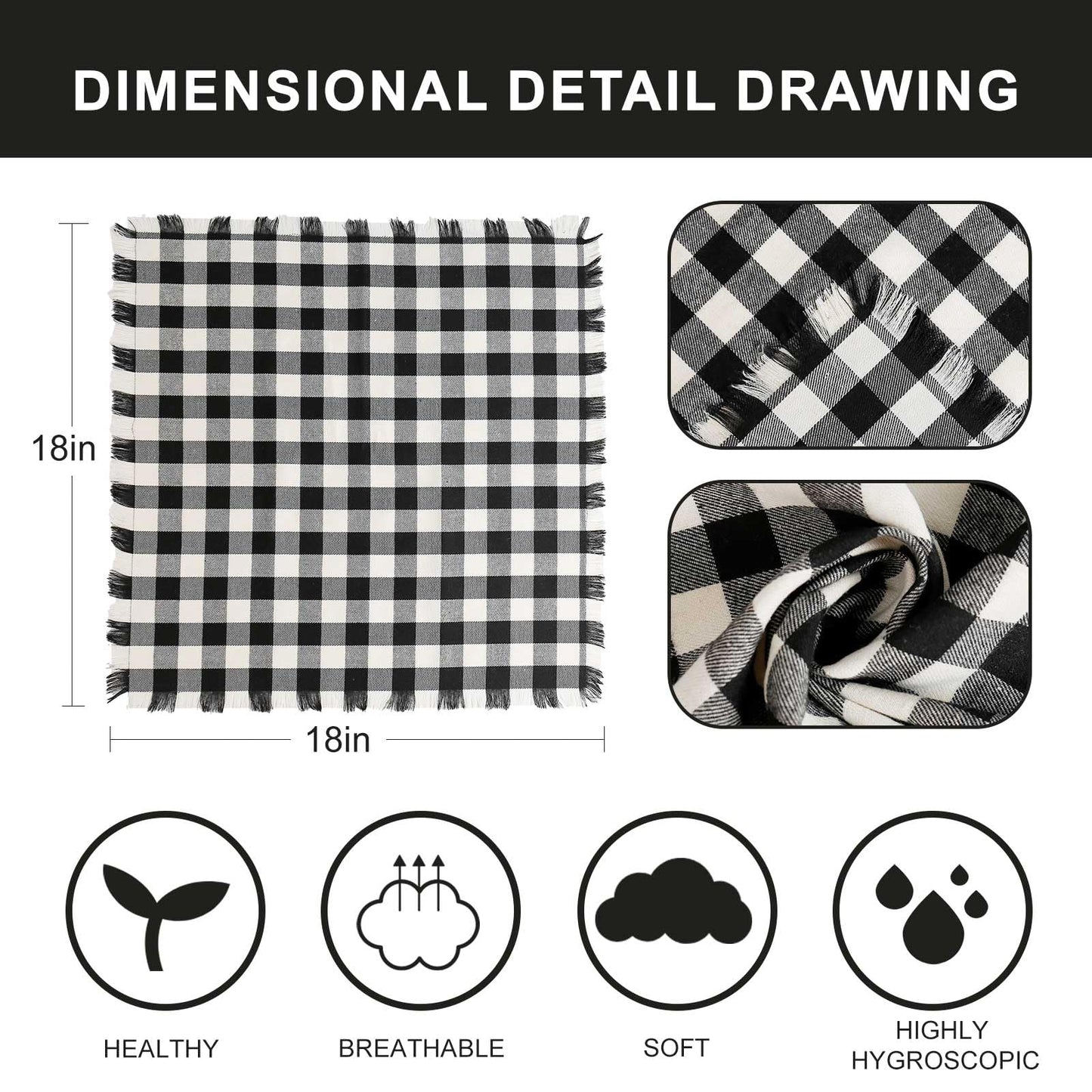 Classic Buffalo Checks Cloth Napkins with Fringe Set of 12, 17x17 Inches 100% Cotton Farmhouse Napkins, Soft&Reusable Napkins for Daily Use Halloween Christmas Decor