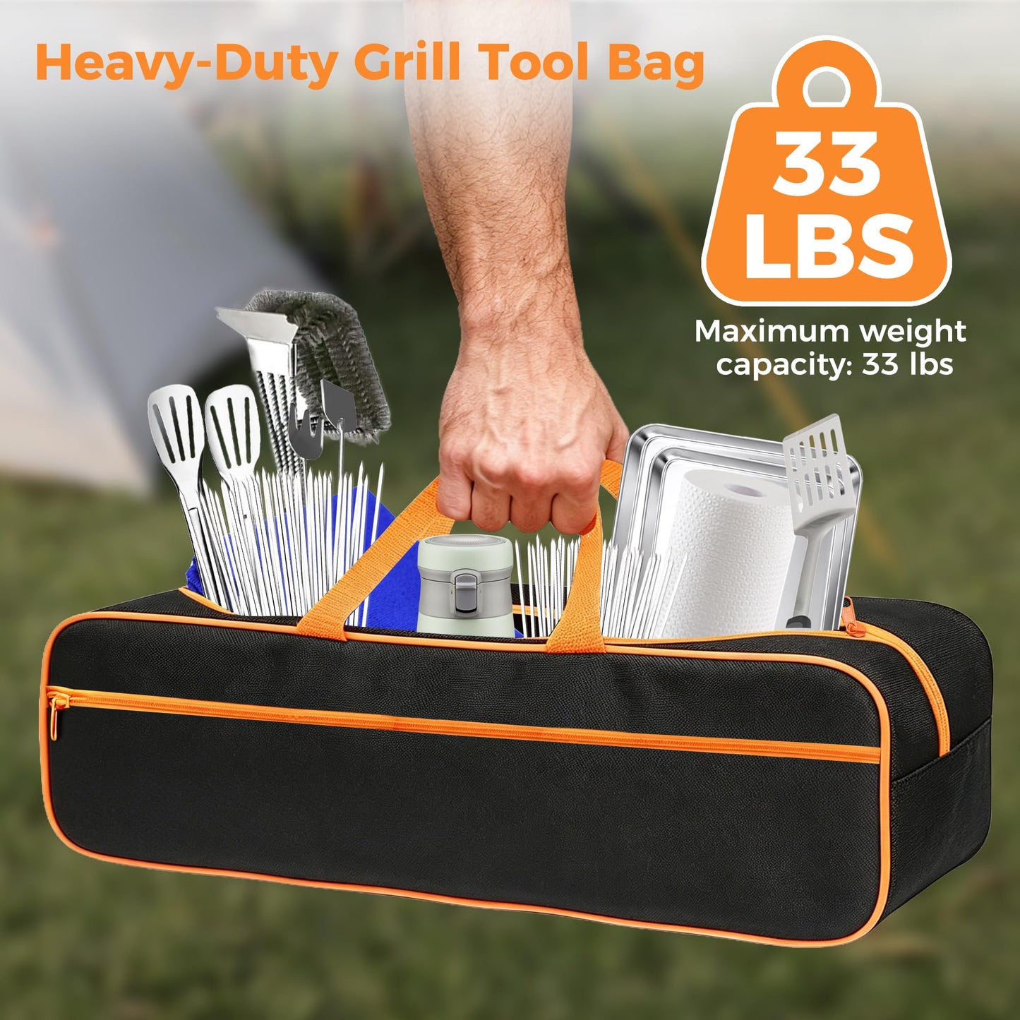 Extra Large Grill Tool Storage Bag, Heavy Duty BBQ Accessories Organizer, Oversized Griddle Storage Case Compatible with Blackstone, Holds Spatulas, Scrapers, Bottles and Grill Cleaning Tools