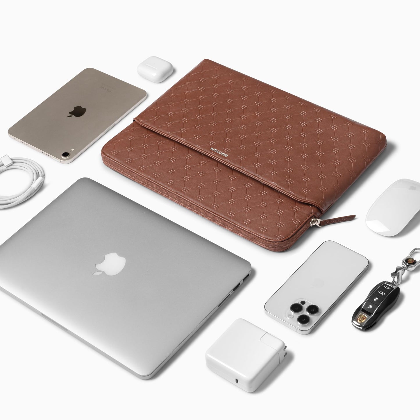 Comfyable x Edition Faux Leather Laptop Sleeve 13 14 Inch, Compatible with 13" MacBook Air M5 & 14" MacBook Pro M5 Pro/Max 2026, Mac Travel Case with a Front Zip Pocket for Men Women, Brown