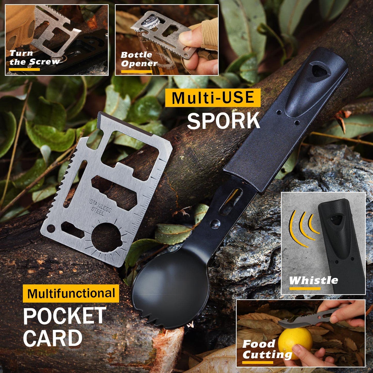 Survival Kit 14 in 1, Survival Gear and Equipment, Gifts for Men Dad Husband Him Christmas, Outdoor Fishing Hunting Camping Anniversary Birthday Gift Ideas for Boyfriend, Unique Mens Stocking Stuffers