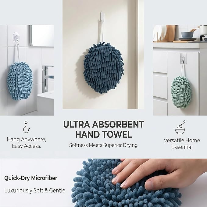 Soft Absorbent Chenille Ball Towel Sets, Quick Dry Hand, Towels