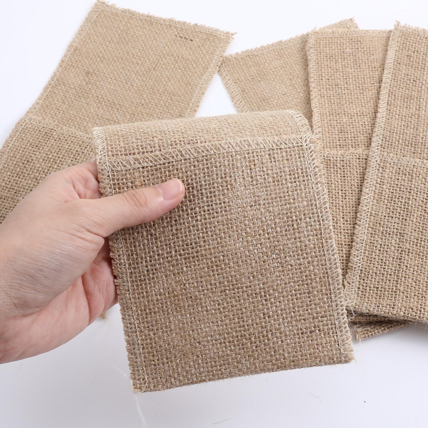 AojSup 50 Pcs Burlap Utensil Holder Pouch Set - 4 x 8.8 Inch Natural Jute Cutlery Pouch for Wedding Party Decor, Reusable Silverware Bags with Deep Pockets for Knives Forks Spoons