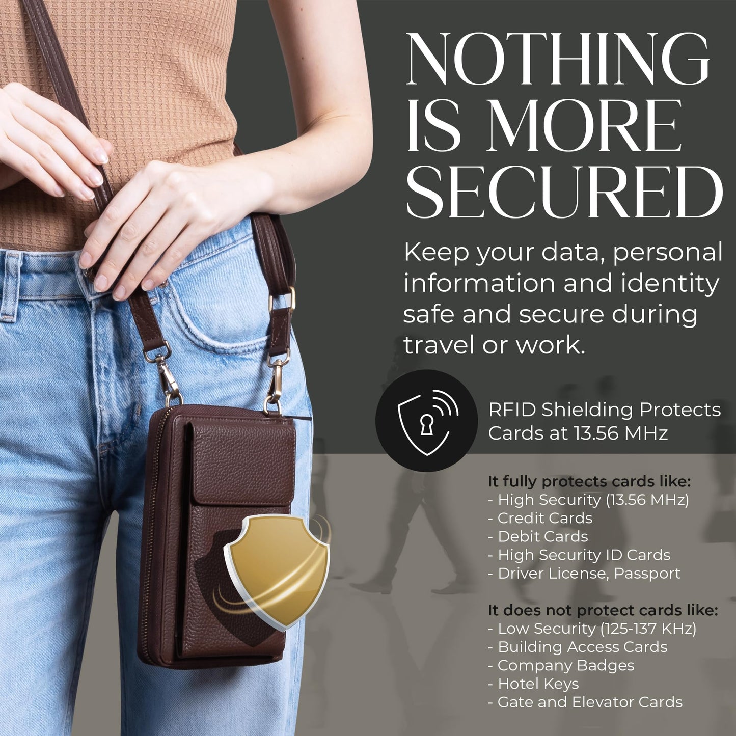 BULL GUARD Crossbody Leather Cell Phone Bag, Anti Theft and RFID Blocking