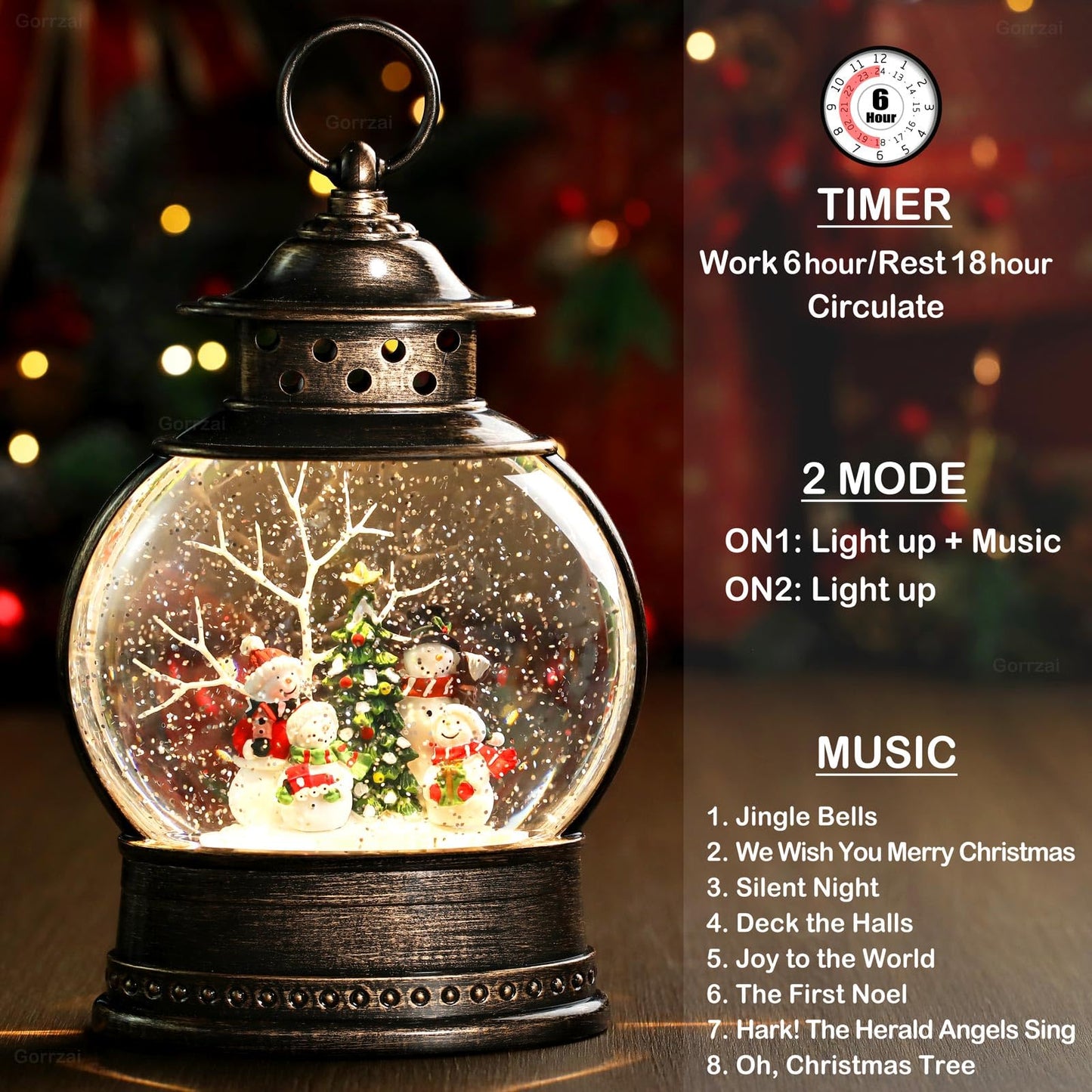 Gorrzai Snowman Snow Globe 12 Inch Christmas Snow Globe Lantern, Lighted Christmas Decorations Indoor for Home Light Up Musical Snowman Decor with Music Timer Swirling Glitter, USB or Battery Operated
