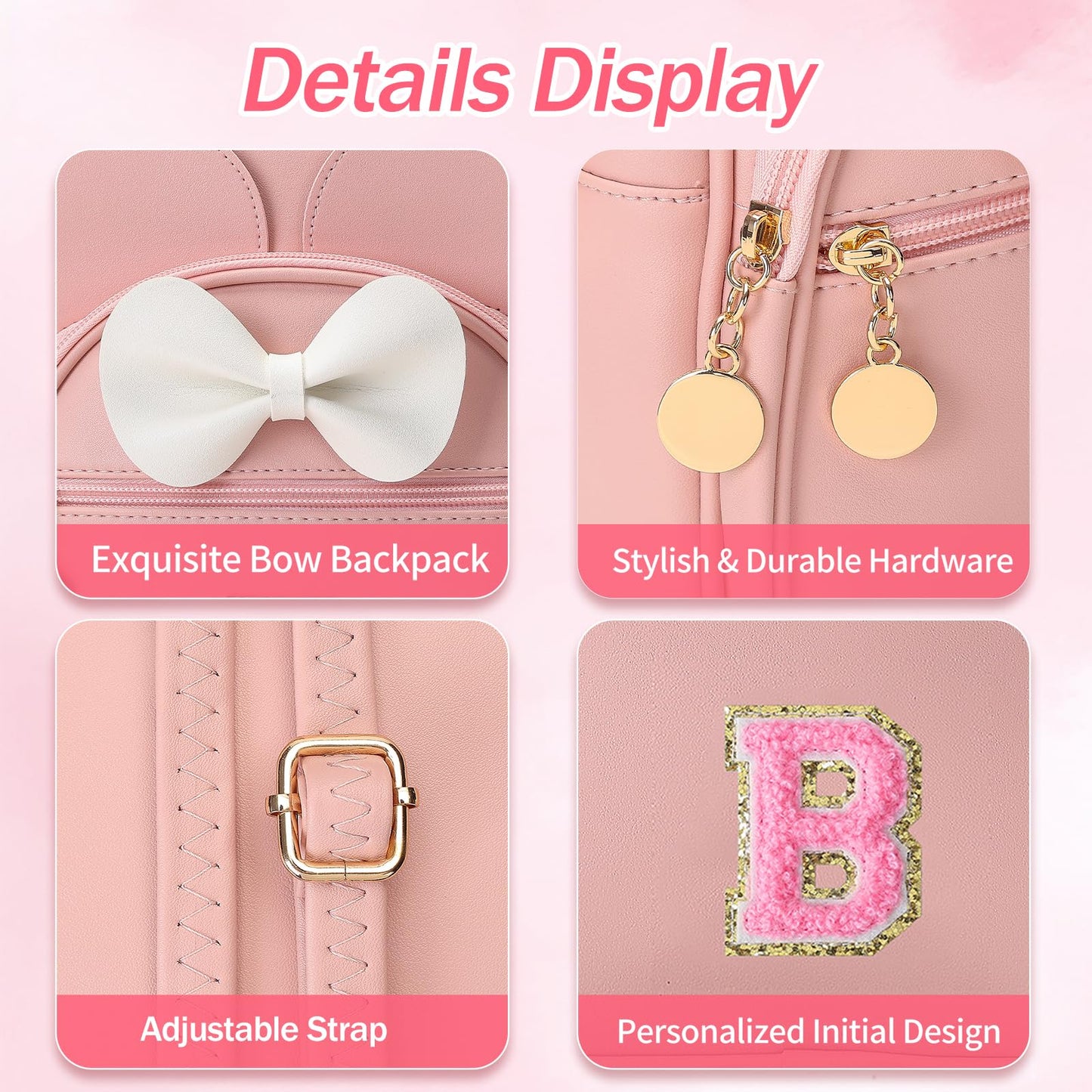 VLJTM Birthday Gift for 2 3 4 5 6 7 8 9 10 Year old Girls Personalized Initial Toddler Mini Backpack Purse for Kids-Pink-B
