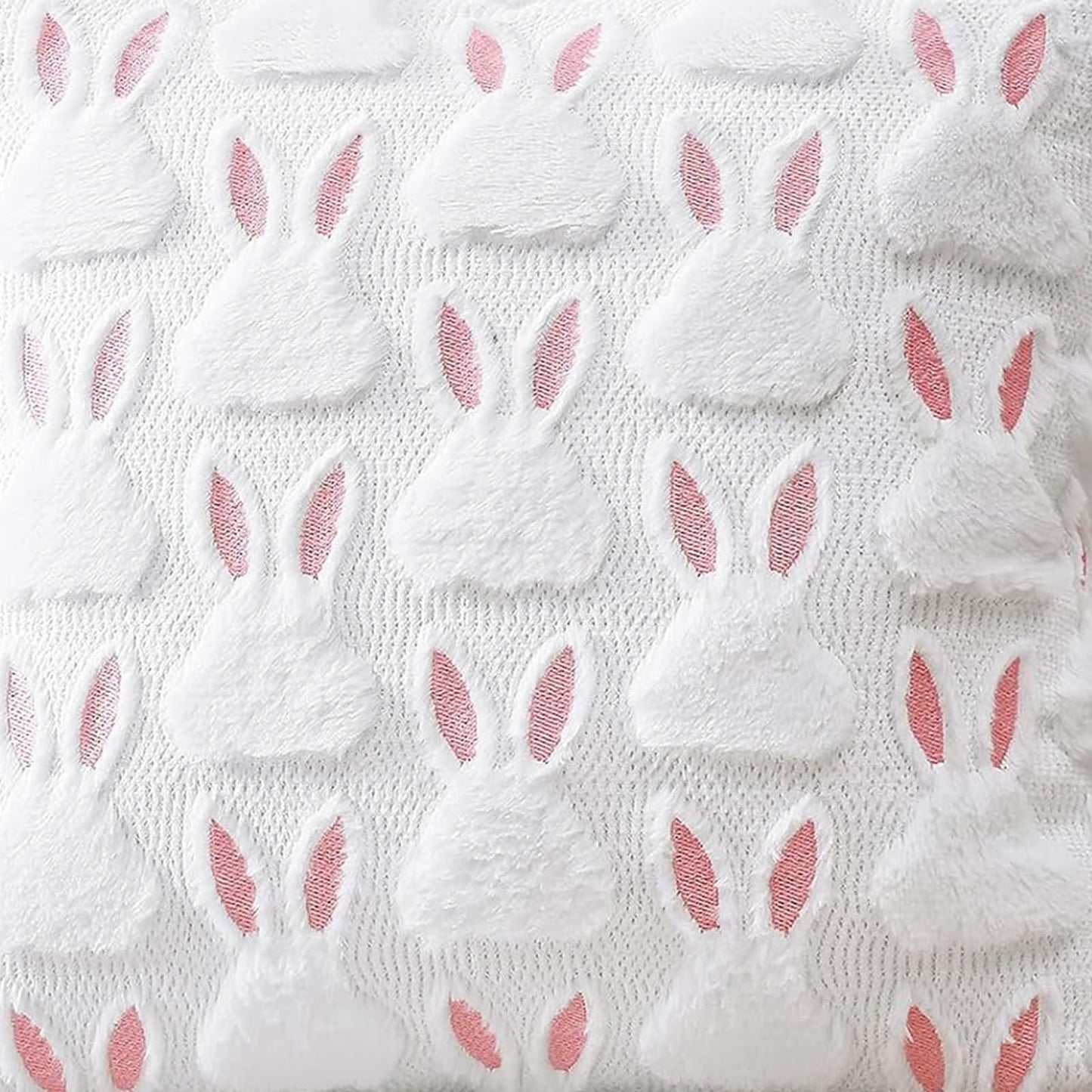 HDVUHKI Easter Throw Pillow Covers 18x18 inch Set of 4, White Pink Bunny Eggs Holiday Living Room Soft Fluffy Plush Faux Fur Wool Decorations for Sofa Couch Bed