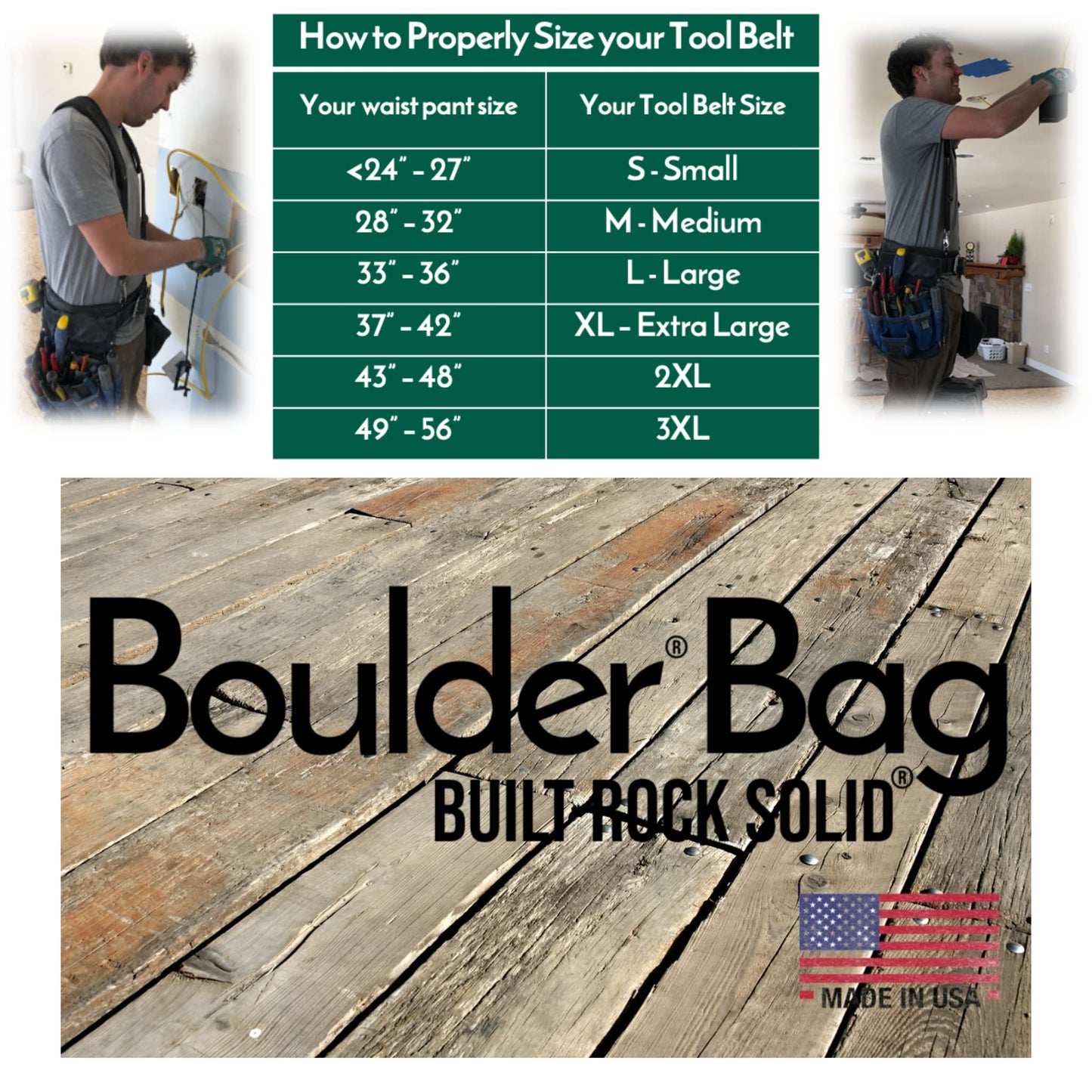 BOULDER BAG Professional Electrician's MAX Combo with Comfort Back Support Tool Belt, Leather Belt Buckle, Heavy Duty Work Belt, Green, (Medium 28-32 Inch Waist), Made in USA