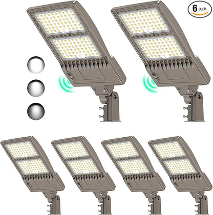 6Pack 480V 400W/320W/240W LED Parking lot Light with Dusk to Dawn Photocell, Slip Fit Mount 56000LM IP65 5000K 277-480VAC Input, 400 Watt LED Flood Light, Outdoor Parking Lights Commercial Pole Street