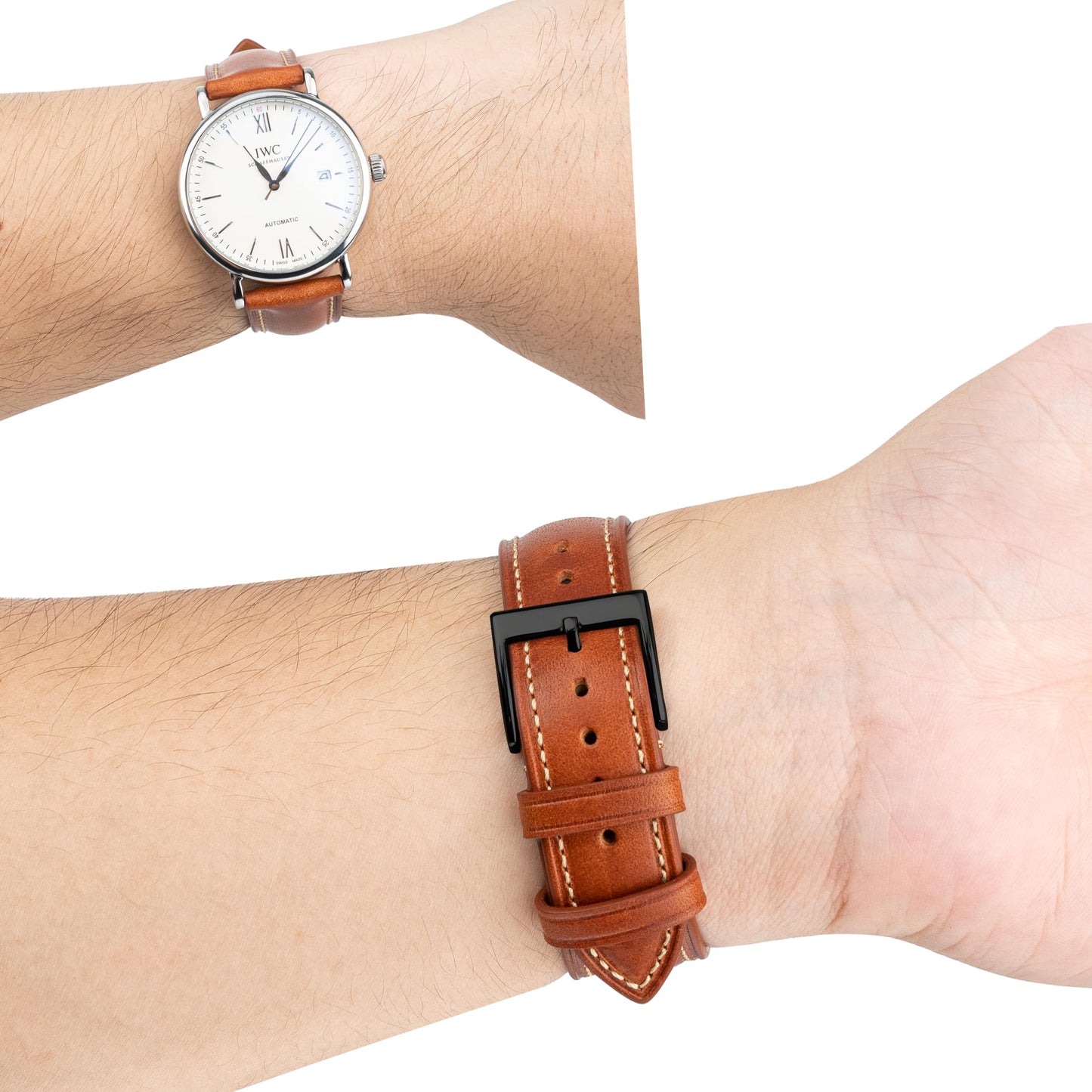 Gomvadr Vintage Genuine Top Grain Leather Watch Strap Quick Release, 18/19/20/21/22/24mm, Silver/Black Buckle, Universal Fit Unisex for Daily Wear (Brown with Black Buckle, 18mm)