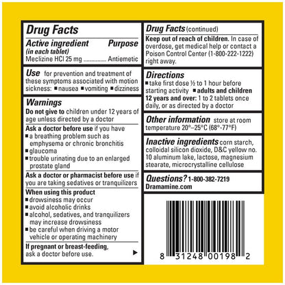 Dramamine Motion Sickness Less Drowsy, Travel Vial, Multicolor, 8 Count