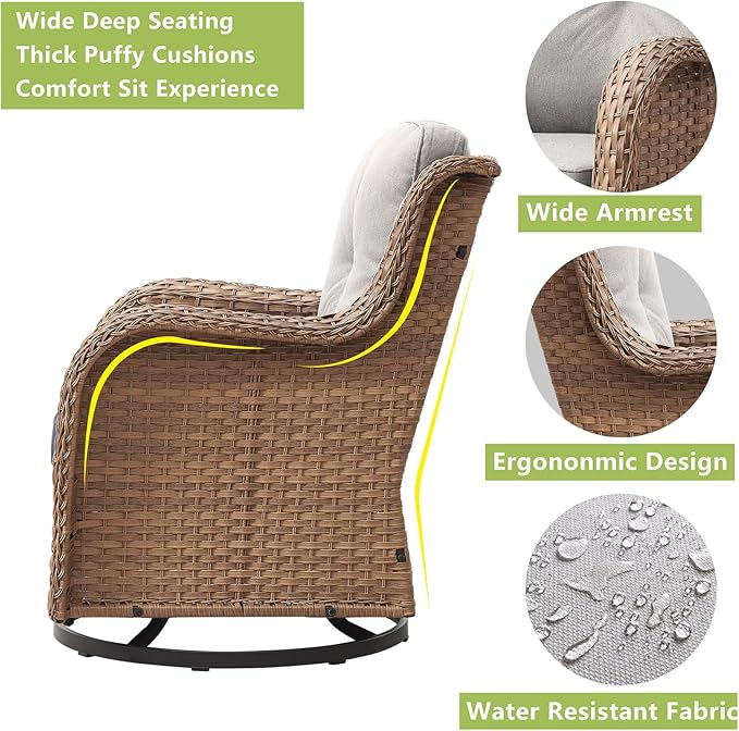 Rilyson Patio Chairs Wicker Outdoor Chair - 4 Piece Rattan Swivel Rocking Chairs Set Patio Glider Rocker Chair for Porch Deck Garden Backyard(Yellow/Beige)