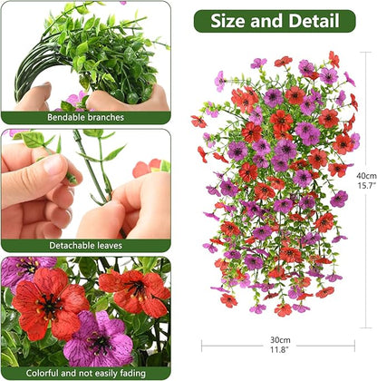 Artificial Fake Flowers Plants for Outdoor Spring Summer Decoration, 2PCS Faux Daisy Silk Flower Outside No Fade UV Resistant Realistic Home Decor for Porch Patio Balcony Window Box(Red Purple)