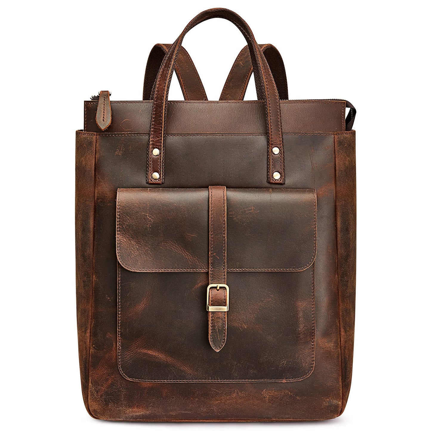 S-ZONE Women Genuine Leather Backpack Purse Retro Top-handle Bags Vintage Totes Casual Daypack