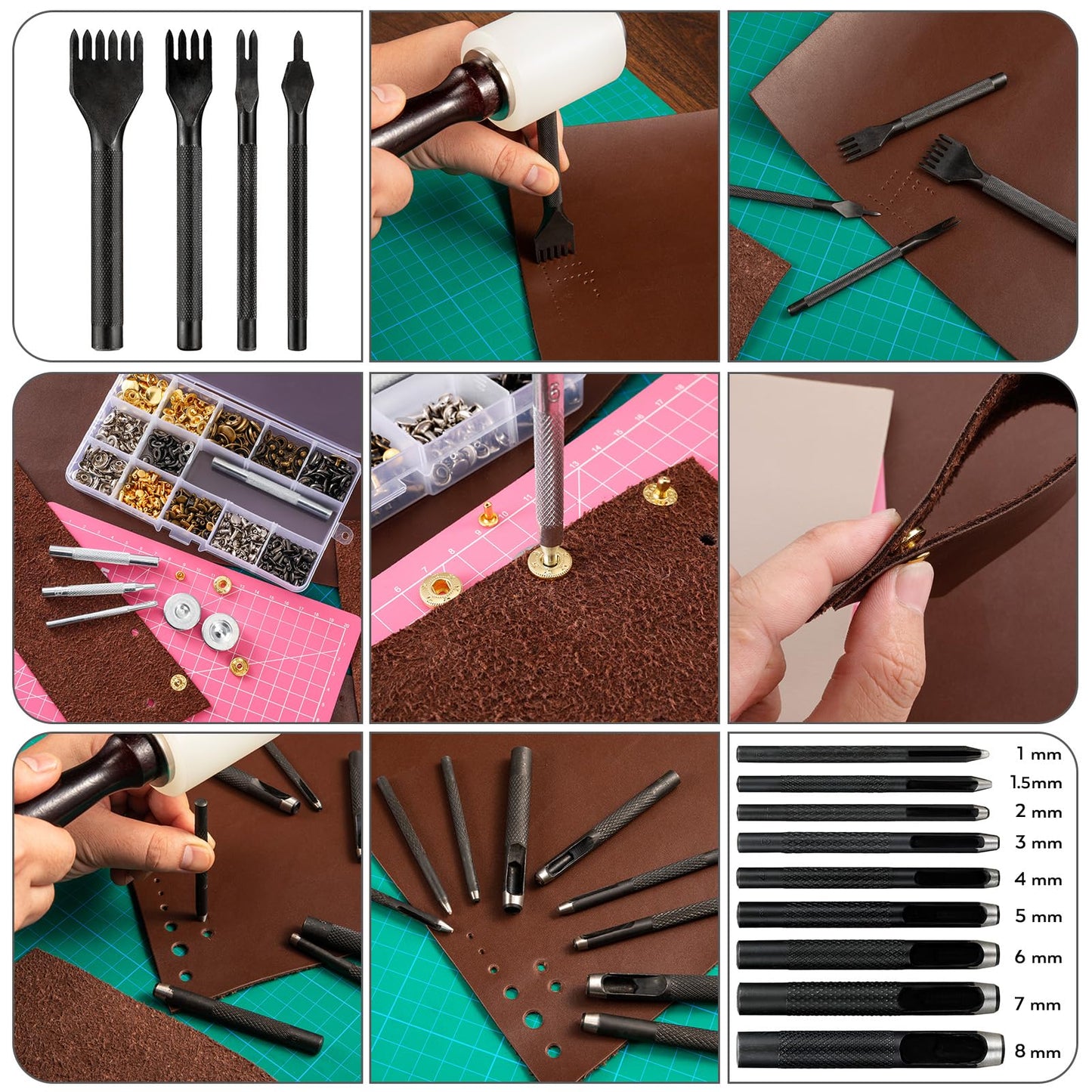 Nicpro 160PCS Upgrade Leather Tooling Kit Leather Working Tools Kit with Storage Handbag, Professional Leather Making Craft Tools Kit for Stamping Sewing Carving Cutting Punching Leather Working