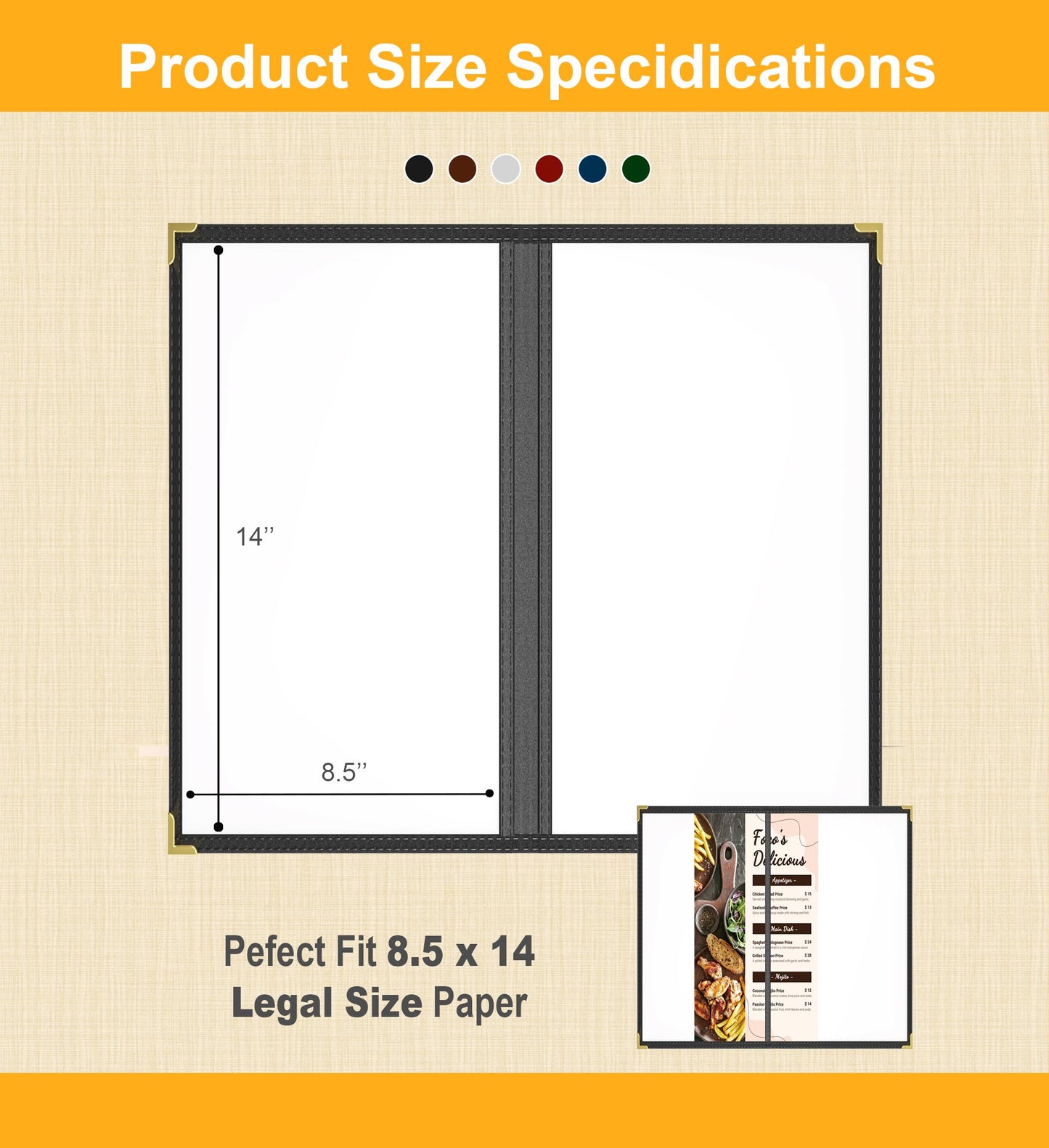 12 Pcs Blue Menu Covers, 8.5x14 Legal Size, 2 Page 4 View menu Holder, Toothed Metal Corners, Waterproof & Scratch-Resistant PVC Leatherette Menu Sleeves.Ideal Menu Book for Restaurants, Cafes