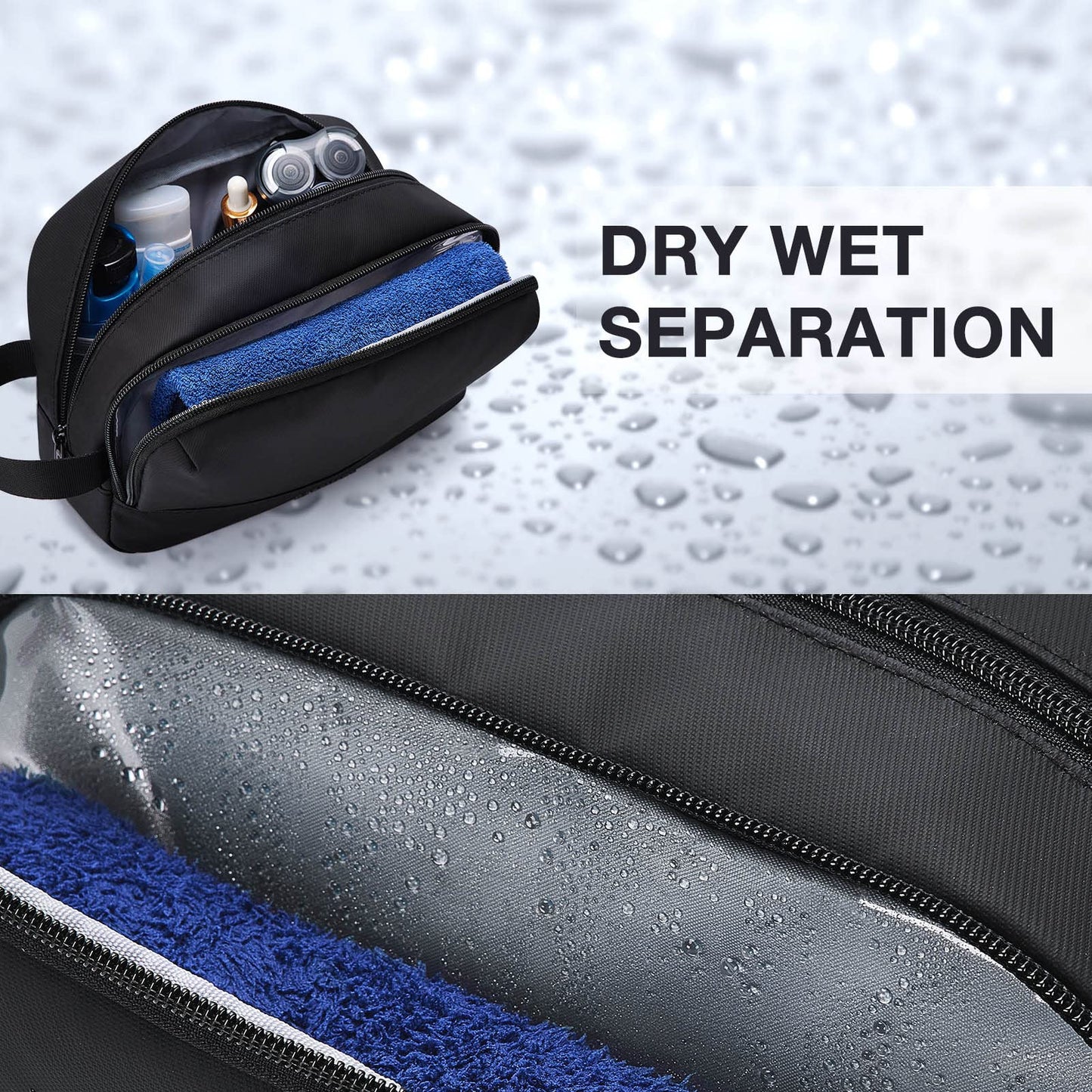 BAGSMART Large Toiletry Bag for Men, Valentines' Day Gifts Travel Organizer Hanging Dopp Kit Water Resistant Shaving Bag for Bathroom Shower, Toiletries Accessories,Travel Essentials, Black-Large