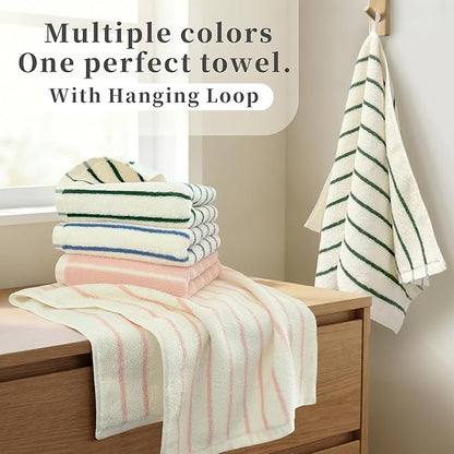 VOOVA & MOVAS Pink Stripe Natural Cotton Hand Towels Set of 2, Bathroom &