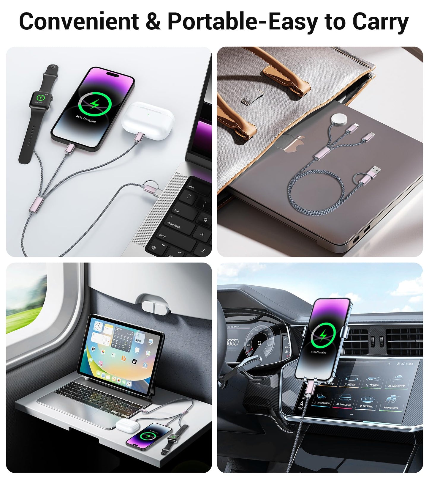 Temdan for Travel Vacation Essentials,3 in 2 USB C Cable for Apple Watch Charger/iPhone 17 Charger/Lightning,Multi Charging Cable Cord,Camping Essentials,Designed for iWatch &iPhone 16-12-5FT Purple