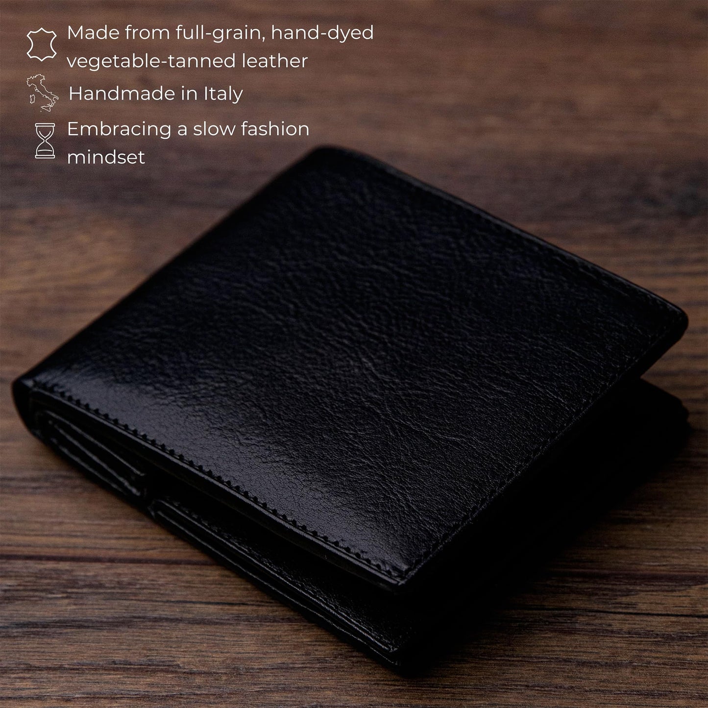 Time Resistance Leather Men's Wallet - Minimalist Wallet Design with Credit Card Holder, Magnetic Coin Holder, and Cash Slots (Black)