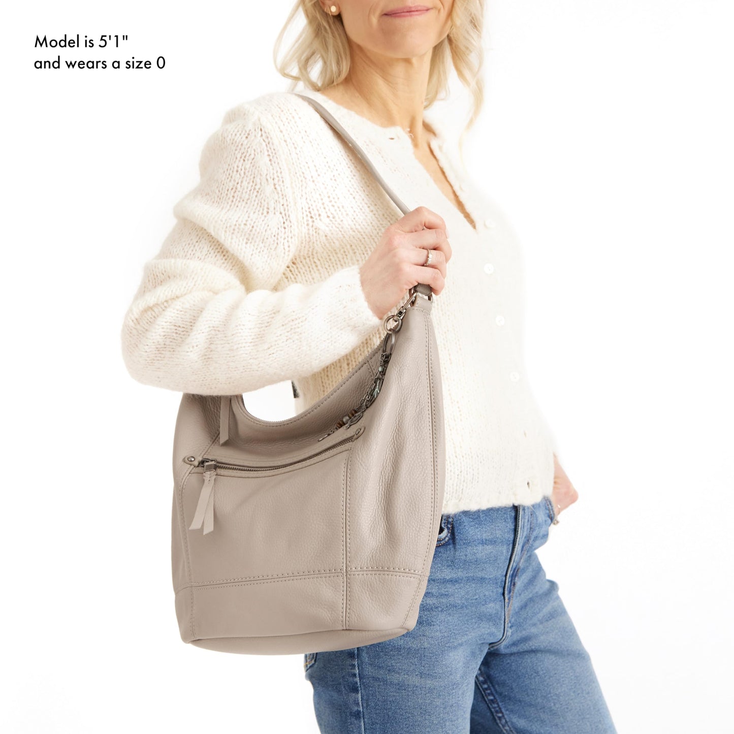 The Sak Sequoia Hobo Bag in Leather, Single Shoulder Strap, Sand