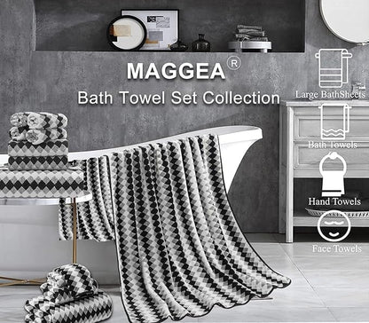 2 Hand Towel Set 16"x31" Black White Towel Set