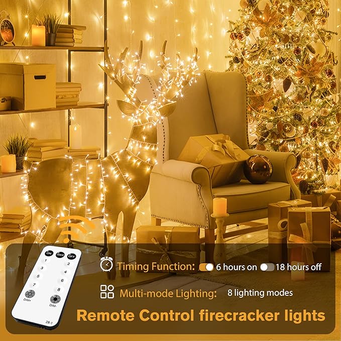 JMEXSUSS Warm White 1000 LED Christmas Cluster Lights Plug in, 50ft Christmas String Lights Outdoor Waterproof with Remote, 8 Modes Christmas Tree Lights for Christmas Tree Wreath