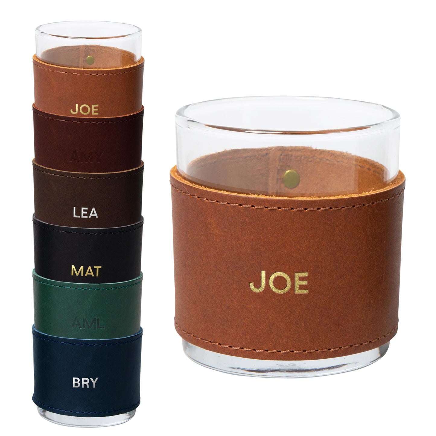 Northwind Personalized Leather Wrapped Rocks Glass - Made in USA - Comes with 10.5 OZ Whiskey Glass - Custom Monogram Full Grain Leather Bourbon Gift for Men, Groomsmen, Father's Day