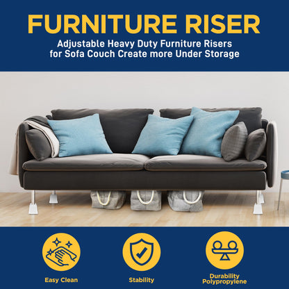 Lifemaster Furniture Riser Set - 4 Pieces Non-Slip Design Furniture Leg Riser fits with Bed, Chair, Table, Sofa, Desk, and Couches - White