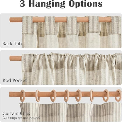 jinchan Striped Linen Kitchen Curtains 54 Inches Short Curtains Farmhouse Modern Cafe Style Window Treatments Airy Light Filtering Rod Pocket for Living Room Bathroom 2 Panels Taupe Grey