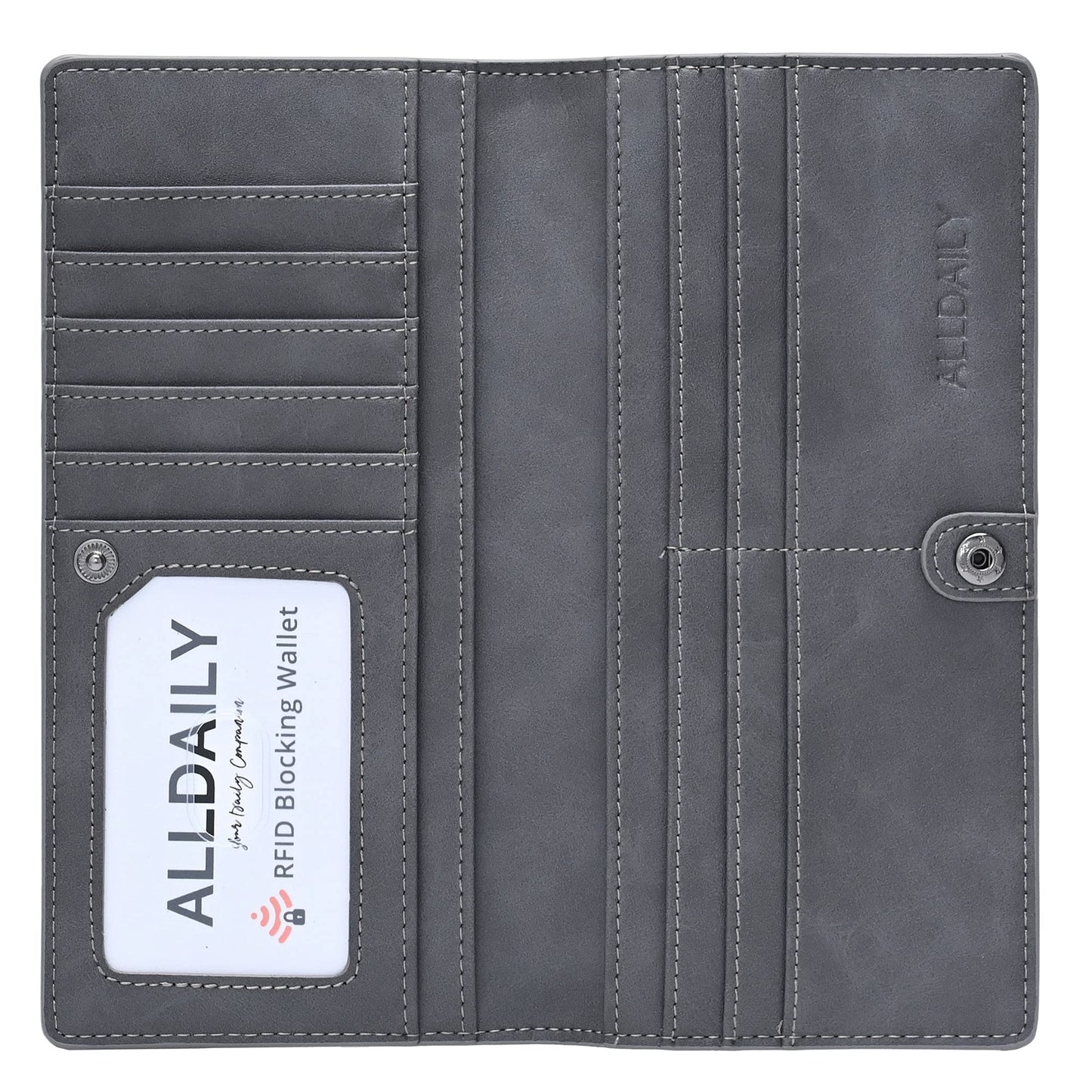 Alldaily Ultra Slim Thin Women Wallet RFID Blocking Credit Card Holder Bifold Long Ladies Billfold (Grey)