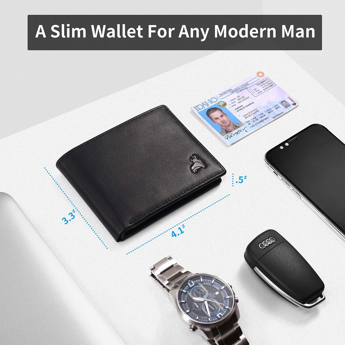 CALFART Slim RFID Blocking Leather Wallet for Men, Front Pocket Bifold Wallet with Zipper Coin Pocket and 2 ID Windows, Credit Card Holder