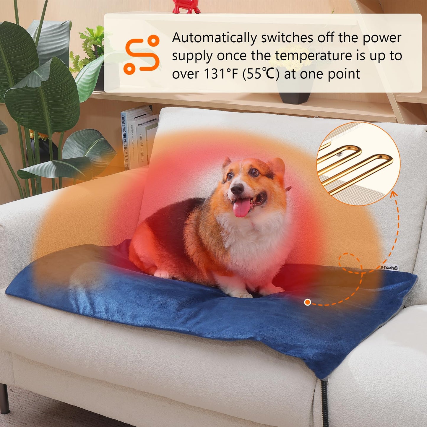 Pecute Cat Heating Pad Indoor, 6 Adjustable Temperature with Timer, Dog Heating Pad with Dual-Resistant Cable, Waterproof Layer, Heated Cat Bed Mat Blanket, Electric Pet Heated Pads for Cats Dogs