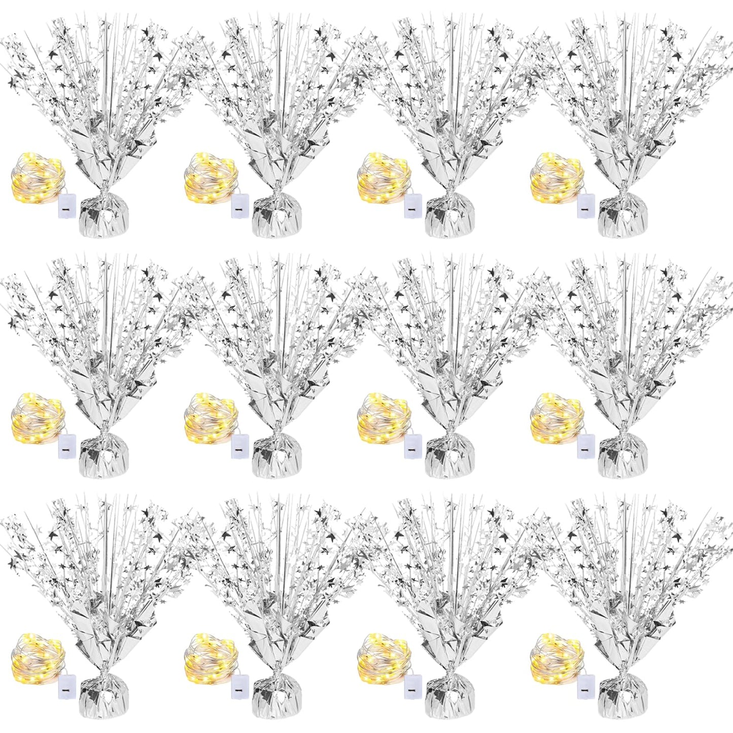 12 Pack Metallic Foil Spray Centerpiece Star Table Decoration Burst Table Centerpieces for Birthday Graduation Wedding Anniversary Holiday Party Supplies Decor, Silver