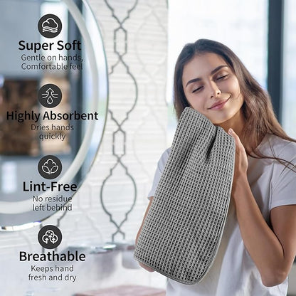 Microfiber Waffle Hand Towels, 4 Pieces, Fast Drying, Lint Free 430 GSM