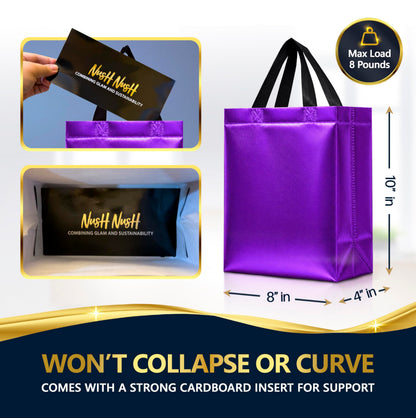Nush Nush Shiny Purple Gift Bags Bulk, Set of 30 - Reusable Medium Gift Bags with Handles - Purple Goodie Bag Perfect for Halloween, Holidays, Birthday Party Favor, Small Business, Events - 8Wx4Dx10H
