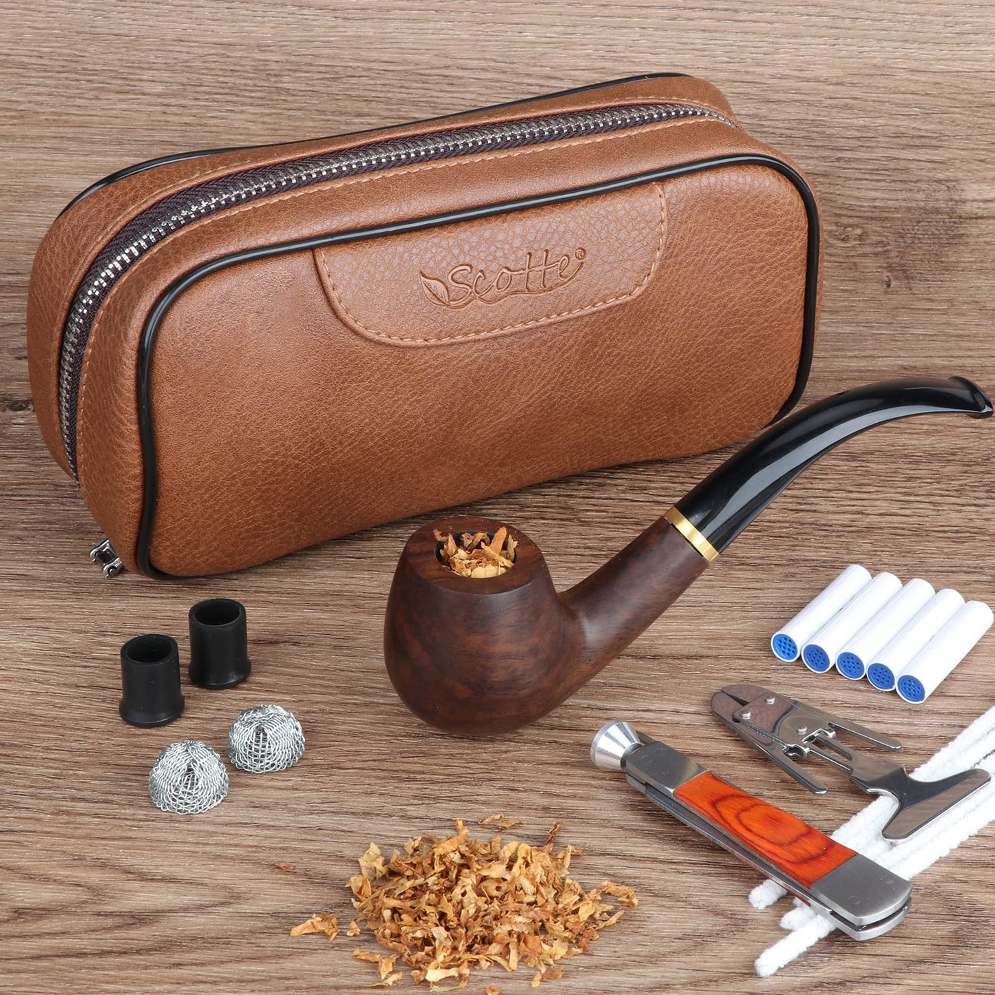 Scotte PU Leather Tobacco Smoking Wood Pipe Pouch case/Bag for 2 Tobacco Pipe and Other Accessories(Does not Include Pipes and Accessories)