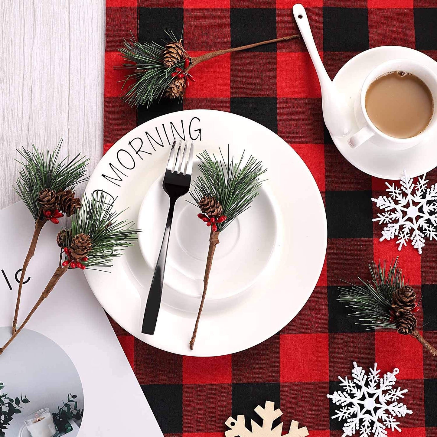 Tmflexe 12Pcs Artificial Pine Picks Artificial Plants Small Pine Picks for Christmas Flower Arrangements Wreaths and Festival Holiday Home Decor, Christmas Decorations