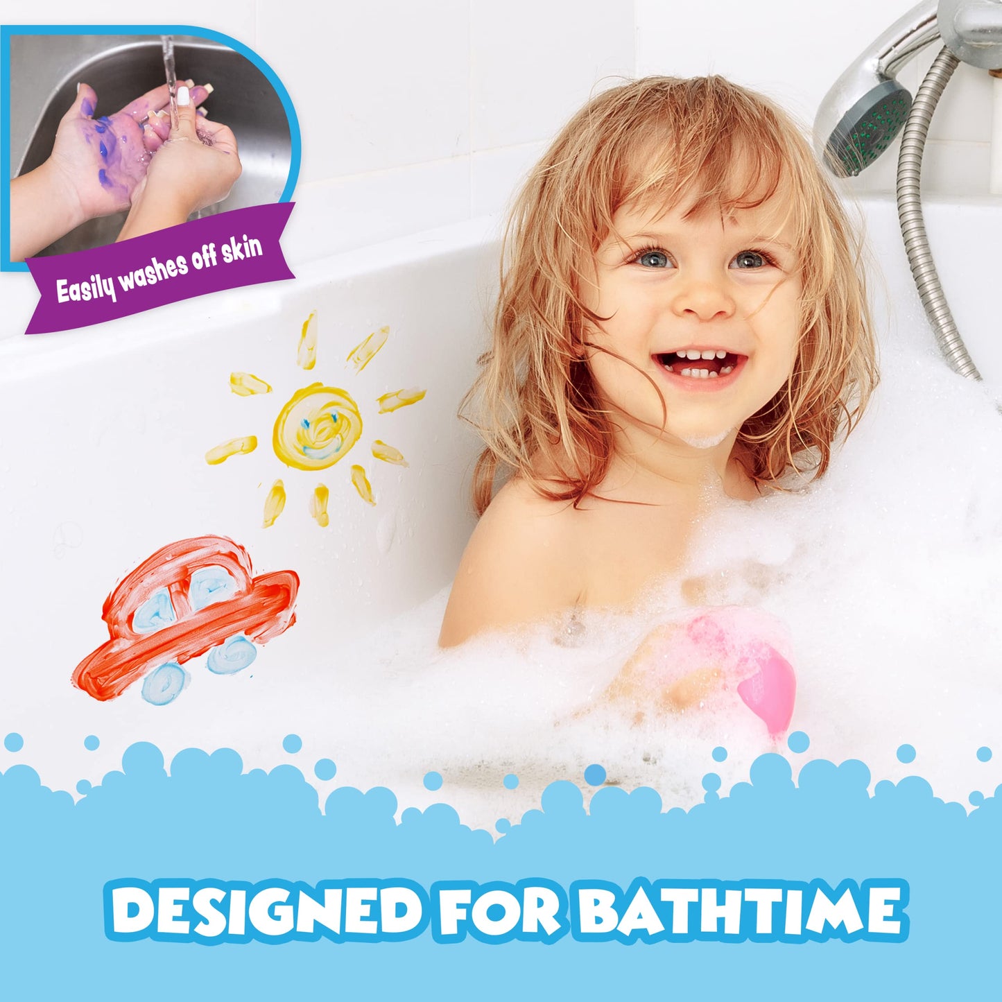 Tub Works® Bath Paint Soap Bath Toy, Classic 6 Pack | Non-Toxic | Washable Bathtub Paint for Finger Painting on Tub Walls | Ideal Toddler Bath Toys for Creative Play | Easy to Clean, Fun Bath Art