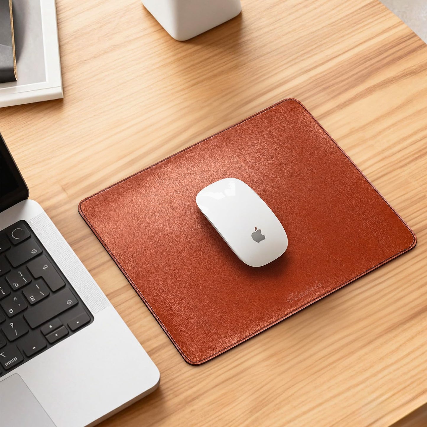 Brown Handmade Leather Mouse Pad with Stitched Edge Micro-Fiber Base with Non-Slip Waterproof, Mouse Pad for Computers, Laptop, 8 x11Inch