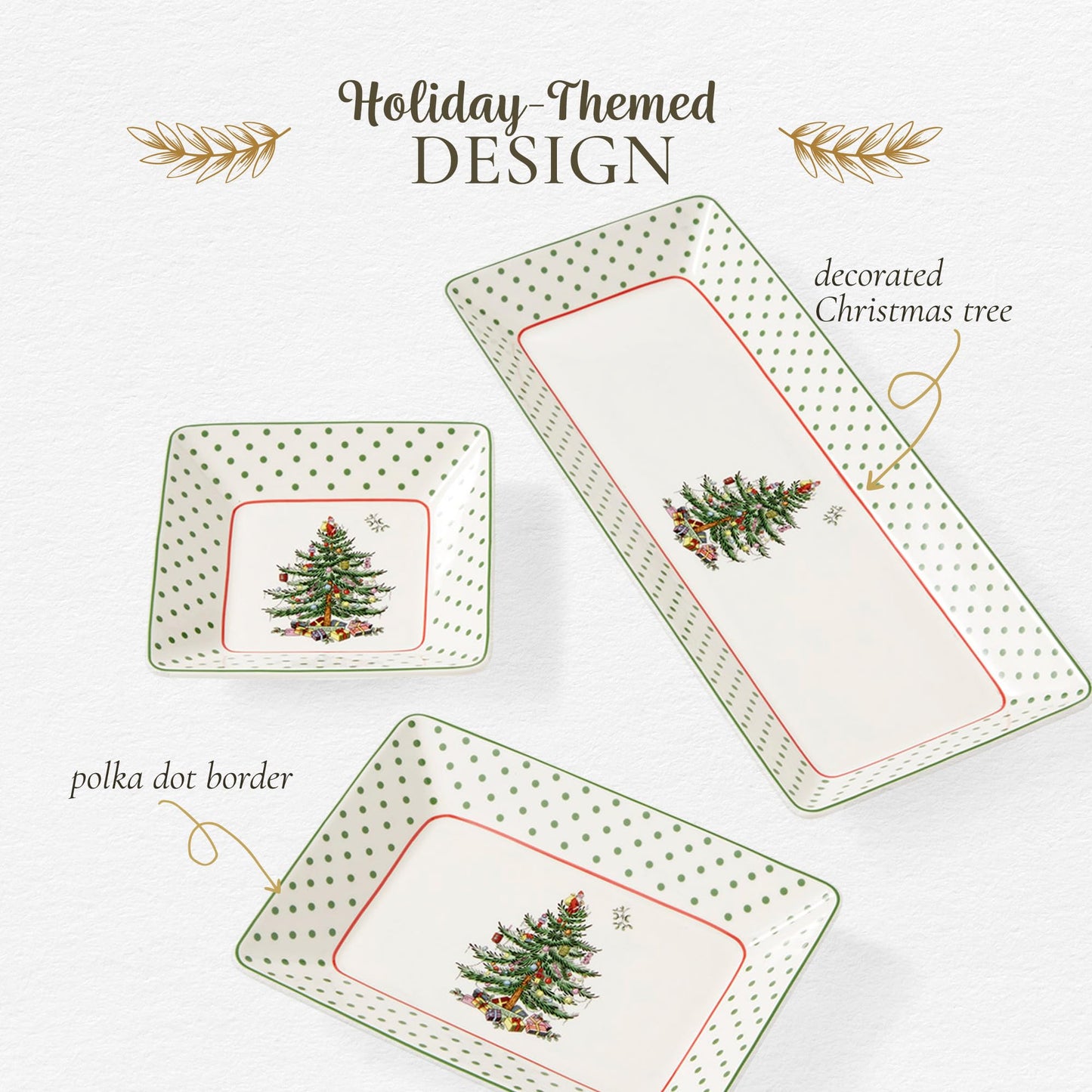 Spode Christmas Tree 3-Piece Dessert Trays, Polka Dot - Holiday Dinnerware & Decorative Nesting Trays, Holiday Winter Serving for All Parties & Occasions - for Snacks, Appetizers, Cookies