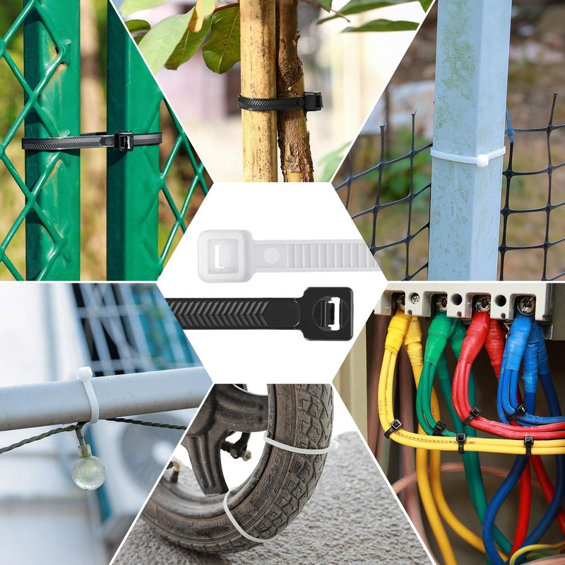 Zip Ties Heavy Duty 12+12 inch,V-Shaped Toothed Double Sided With 200 LBS Tensile Strength Cable Ties ，Extra Large Wire Ties Adjustable Nylon Tie Wraps for Indoor Outdoor Black and White（100 Pack）
