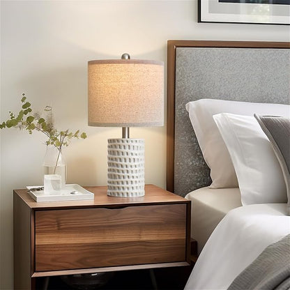 PORTRES 18.25" Modern Accent Ceramic Table Lamp Set of 2 for Bedroom White Desk Decor Bedside Lamps for Living Room Study Room Office Dorm Farmhouse Nightstand Lamp End Table Lamps
