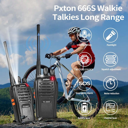 pxton walkie talkies, 666S walkie talkies for Adults Long Range Rechargeable with Headphones and Li-ion Battery,2 Way radios has VOX/Noise Reduction/TOT/Flashlight/Monitoring/Scan Function（2 Pack）