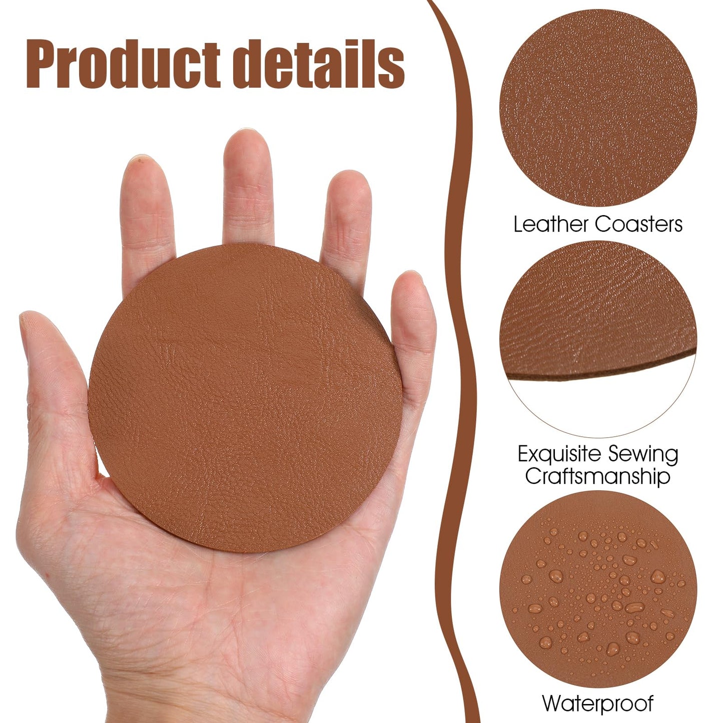 Oqqlin 60 Pcs PU Leather Coasters, 4 Inch Round Leather Coasters 10 mm Thickness Brown Drink Coaster for Home, Coffee, Tabletop Protection, Home Decoration